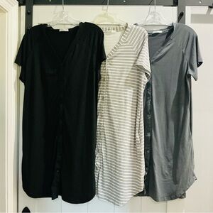 EKOUAER Maternity Button-Down Midi T-Shirt Dresses 3-Pack Size Medium